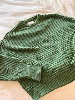 Knotty Ones Green Textured Knit Sweater - Women's Crewneck 100% Cotton